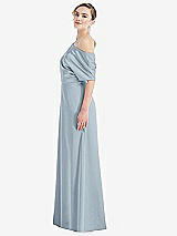Side View Thumbnail - Mist One-Shoulder Sleeved Blouson Trumpet Gown