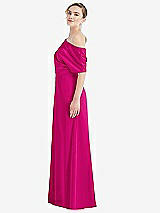 Side View Thumbnail - Think Pink One-Shoulder Sleeved Blouson Trumpet Gown