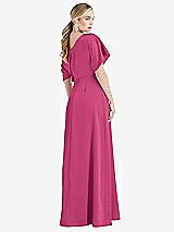 Rear View Thumbnail - Tea Rose One-Shoulder Sleeved Blouson Trumpet Gown