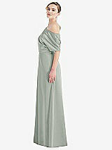 Side View Thumbnail - Willow Green One-Shoulder Sleeved Blouson Trumpet Gown