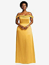 Front View Thumbnail - NYC Yellow Draped Pleat Off-the-Shoulder Maxi Dress