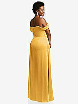 Rear View Thumbnail - NYC Yellow Draped Pleat Off-the-Shoulder Maxi Dress
