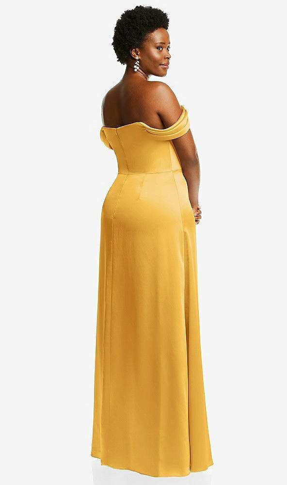 Back View - NYC Yellow Draped Pleat Off-the-Shoulder Maxi Dress