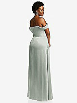 Rear View Thumbnail - Willow Green Draped Pleat Off-the-Shoulder Maxi Dress