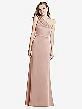 Front View Thumbnail - Toasted Sugar Shirred One-Shoulder Satin Trumpet Dress - Maddie