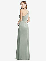 Rear View Thumbnail - Willow Green Shirred One-Shoulder Satin Trumpet Dress - Maddie