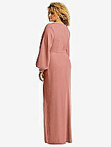 Rear View Thumbnail - Desert Rose Long Puff Sleeve V-Neck Trumpet Gown