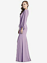 Alt View 2 Thumbnail - Pale Purple Long Puff Sleeve V-Neck Trumpet Gown