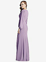 Alt View 3 Thumbnail - Pale Purple Long Puff Sleeve V-Neck Trumpet Gown