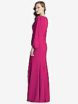 Alt View 3 Thumbnail - Think Pink Long Puff Sleeve V-Neck Trumpet Gown