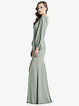 Alt View 2 Thumbnail - Willow Green Long Puff Sleeve V-Neck Trumpet Gown