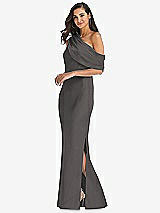 Side View Thumbnail - Caviar Gray Draped One-Shoulder Convertible Maxi Slip Dress