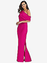 Side View Thumbnail - Think Pink Draped One-Shoulder Convertible Maxi Slip Dress