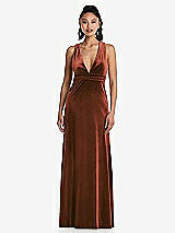 Front View Thumbnail - Auburn Moon Plunging Neckline Velvet Maxi Dress with Criss Cross Open-Back