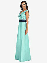 Side View Thumbnail - Coastal & Midnight Navy Off-the-Shoulder Draped Wrap Satin Maxi Dress