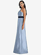 Alt View 2 Thumbnail - Cloudy & Midnight Navy Draped One-Shoulder Satin Maxi Dress with Pockets