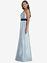 Alt View 2 Thumbnail - Mist & Midnight Navy Draped One-Shoulder Satin Maxi Dress with Pockets