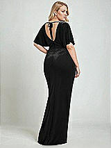 Alt View 3 Thumbnail - Black Flutter Sleeve Open-Back Velvet Maxi Dress with Draped Wrap Skirt