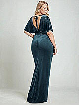 Alt View 3 Thumbnail - Dutch Blue Flutter Sleeve Open-Back Velvet Maxi Dress with Draped Wrap Skirt
