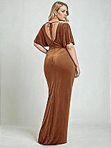 Alt View 3 Thumbnail - Golden Almond Flutter Sleeve Open-Back Velvet Maxi Dress with Draped Wrap Skirt
