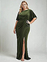Alt View 2 Thumbnail - Olive Green Flutter Sleeve Open-Back Velvet Maxi Dress with Draped Wrap Skirt