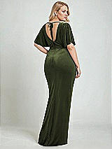 Alt View 3 Thumbnail - Olive Green Flutter Sleeve Open-Back Velvet Maxi Dress with Draped Wrap Skirt
