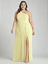 Alt View 1 Thumbnail - Butter Yellow One-Shoulder Chiffon Maxi Dress with Shirred Front Slit