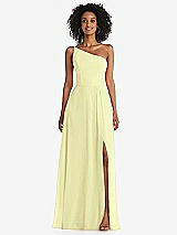 Front View Thumbnail - Butter Yellow One-Shoulder Chiffon Maxi Dress with Shirred Front Slit