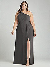Alt View 1 Thumbnail - Caviar Gray One-Shoulder Chiffon Maxi Dress with Shirred Front Slit