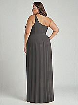 Alt View 2 Thumbnail - Caviar Gray One-Shoulder Chiffon Maxi Dress with Shirred Front Slit