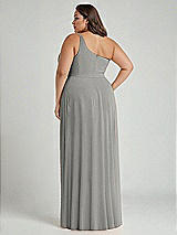 Alt View 2 Thumbnail - Chelsea Gray One-Shoulder Chiffon Maxi Dress with Shirred Front Slit