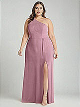 Alt View 1 Thumbnail - Dusty Pink One-Shoulder Chiffon Maxi Dress with Shirred Front Slit