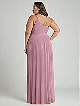 Alt View 2 Thumbnail - Dusty Pink One-Shoulder Chiffon Maxi Dress with Shirred Front Slit