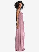 Side View Thumbnail - Dusty Pink One-Shoulder Chiffon Maxi Dress with Shirred Front Slit