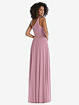 Rear View Thumbnail - Dusty Pink One-Shoulder Chiffon Maxi Dress with Shirred Front Slit