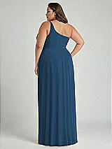Alt View 2 Thumbnail - Dusk Blue One-Shoulder Chiffon Maxi Dress with Shirred Front Slit