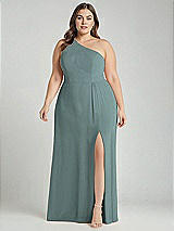 Alt View 1 Thumbnail - Icelandic One-Shoulder Chiffon Maxi Dress with Shirred Front Slit