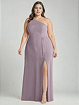 Alt View 1 Thumbnail - Lilac Dusk One-Shoulder Chiffon Maxi Dress with Shirred Front Slit