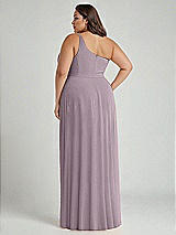 Alt View 2 Thumbnail - Lilac Dusk One-Shoulder Chiffon Maxi Dress with Shirred Front Slit