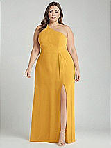 Alt View 1 Thumbnail - NYC Yellow One-Shoulder Chiffon Maxi Dress with Shirred Front Slit