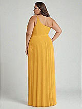 Alt View 2 Thumbnail - NYC Yellow One-Shoulder Chiffon Maxi Dress with Shirred Front Slit
