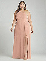 Alt View 1 Thumbnail - Pale Peach One-Shoulder Chiffon Maxi Dress with Shirred Front Slit