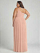 Alt View 2 Thumbnail - Pale Peach One-Shoulder Chiffon Maxi Dress with Shirred Front Slit