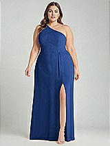 Alt View 1 Thumbnail - Classic Blue One-Shoulder Chiffon Maxi Dress with Shirred Front Slit