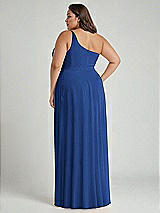 Alt View 2 Thumbnail - Classic Blue One-Shoulder Chiffon Maxi Dress with Shirred Front Slit