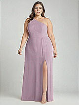 Alt View 1 Thumbnail - Suede Rose One-Shoulder Chiffon Maxi Dress with Shirred Front Slit