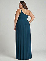 Alt View 2 Thumbnail - Atlantic Blue One-Shoulder Chiffon Maxi Dress with Shirred Front Slit