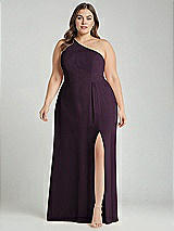 Alt View 1 Thumbnail - Aubergine One-Shoulder Chiffon Maxi Dress with Shirred Front Slit