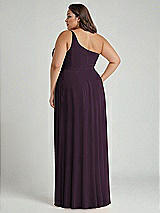 Alt View 2 Thumbnail - Aubergine One-Shoulder Chiffon Maxi Dress with Shirred Front Slit