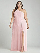 Alt View 1 Thumbnail - Ballet Pink One-Shoulder Chiffon Maxi Dress with Shirred Front Slit